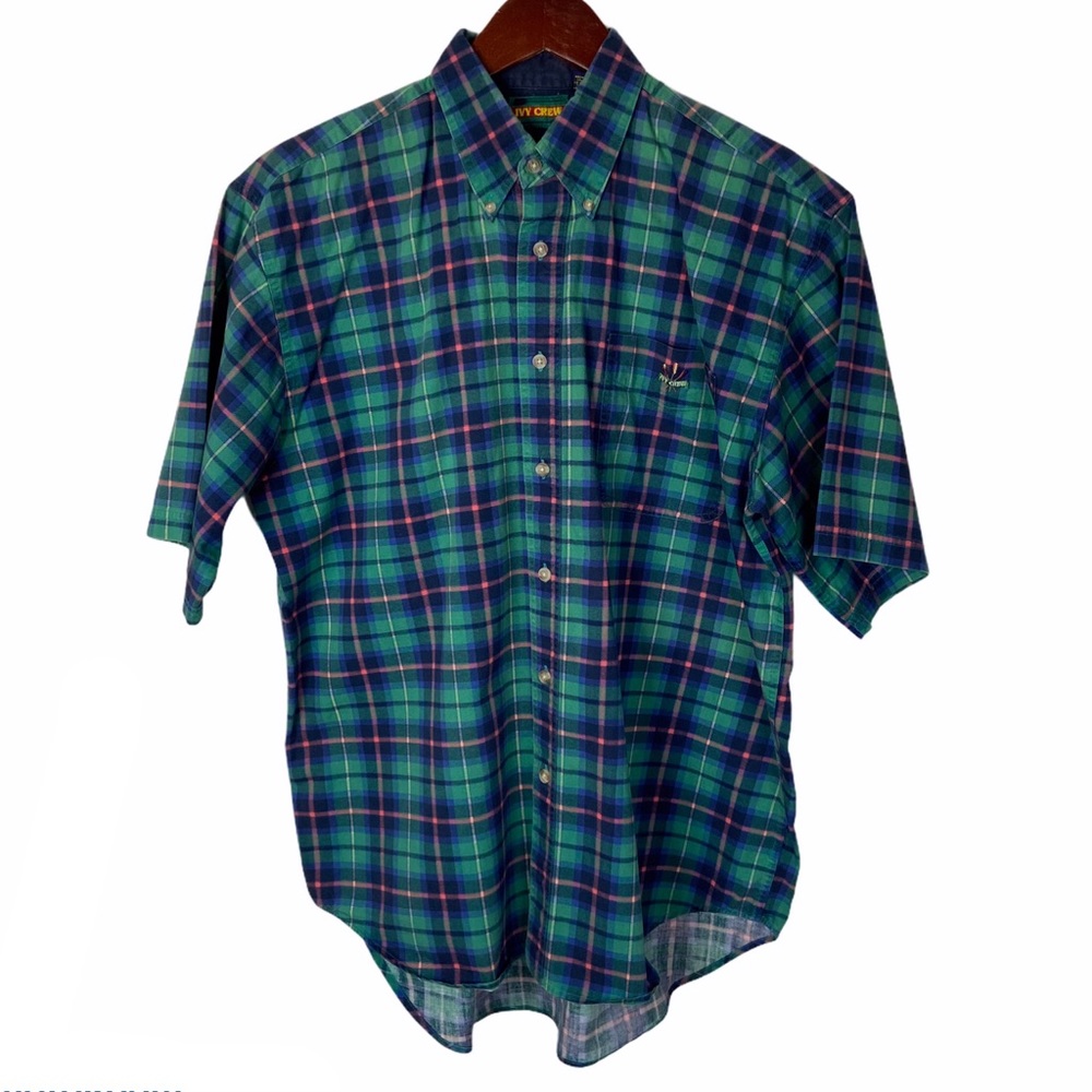 Vintage Ivy Crew Shirt Preppy Plaid Button Down Shirt Green - Picture 12 of 12